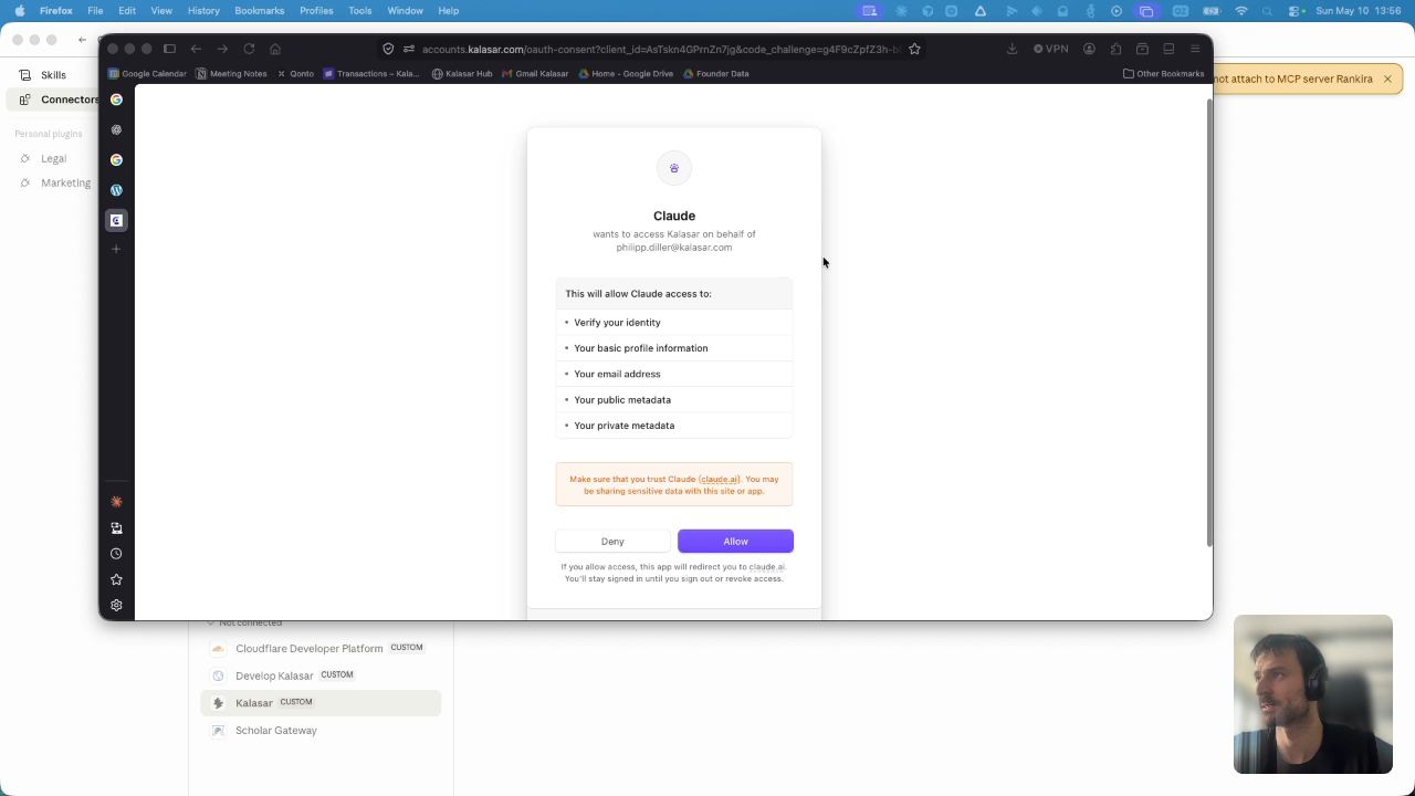 Kalasar OAuth permission authorization panel