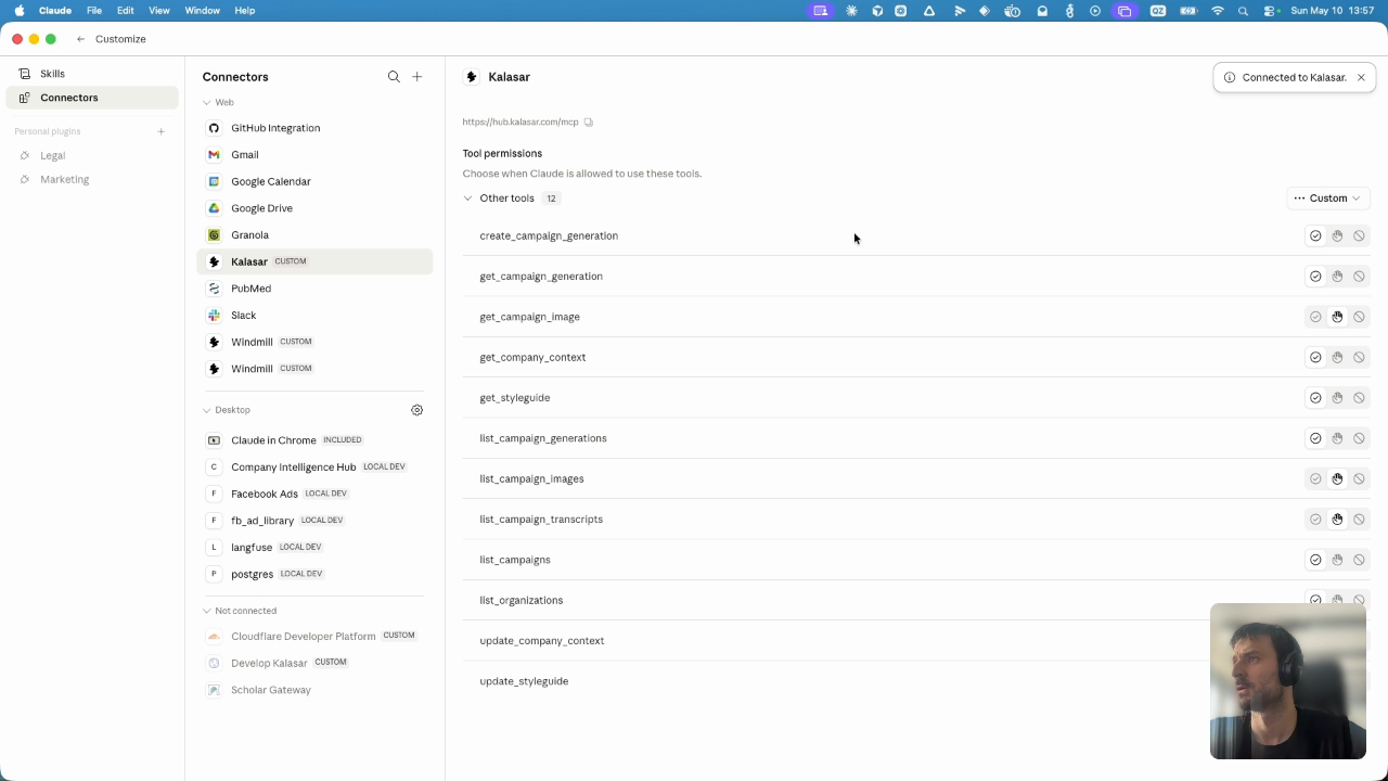 Successful Kalasar custom connector connection status